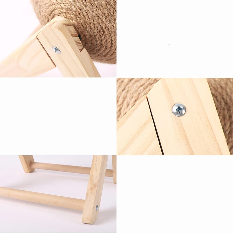 Sisal Rope Cat Scratching Ball on Wood Stand - Interactive Pet Furniture and Climbing Toy