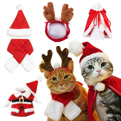 Christmas Cat Costume Suit - Festive Party Ensemble for Cats with Hat, Scarf, Cloak, Headband, and More