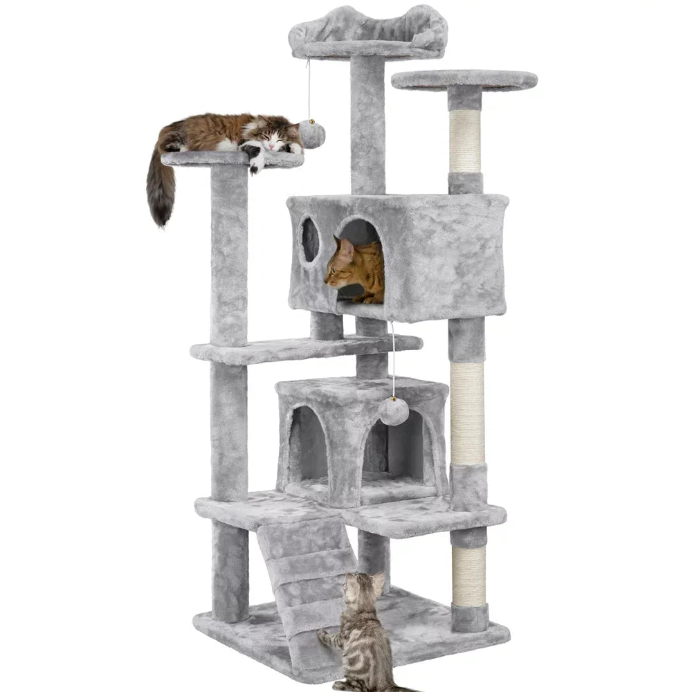 Multi-Level Cat Tree Tower with Condos, Scratching Posts & Fur Balls