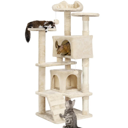 Multi-Level Cat Tree Tower with Condos, Scratching Posts & Fur Balls