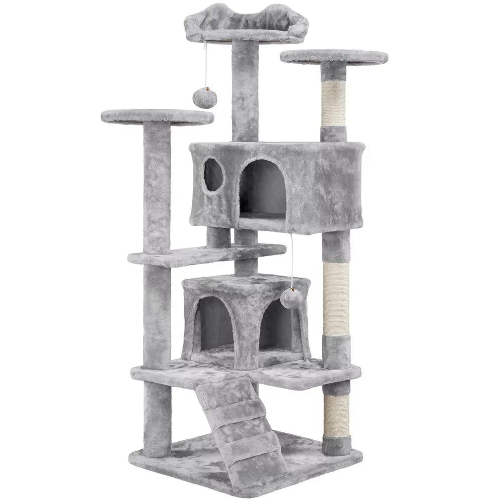 Multi-Level Cat Tree Tower with Condos, Scratching Posts & Fur Balls