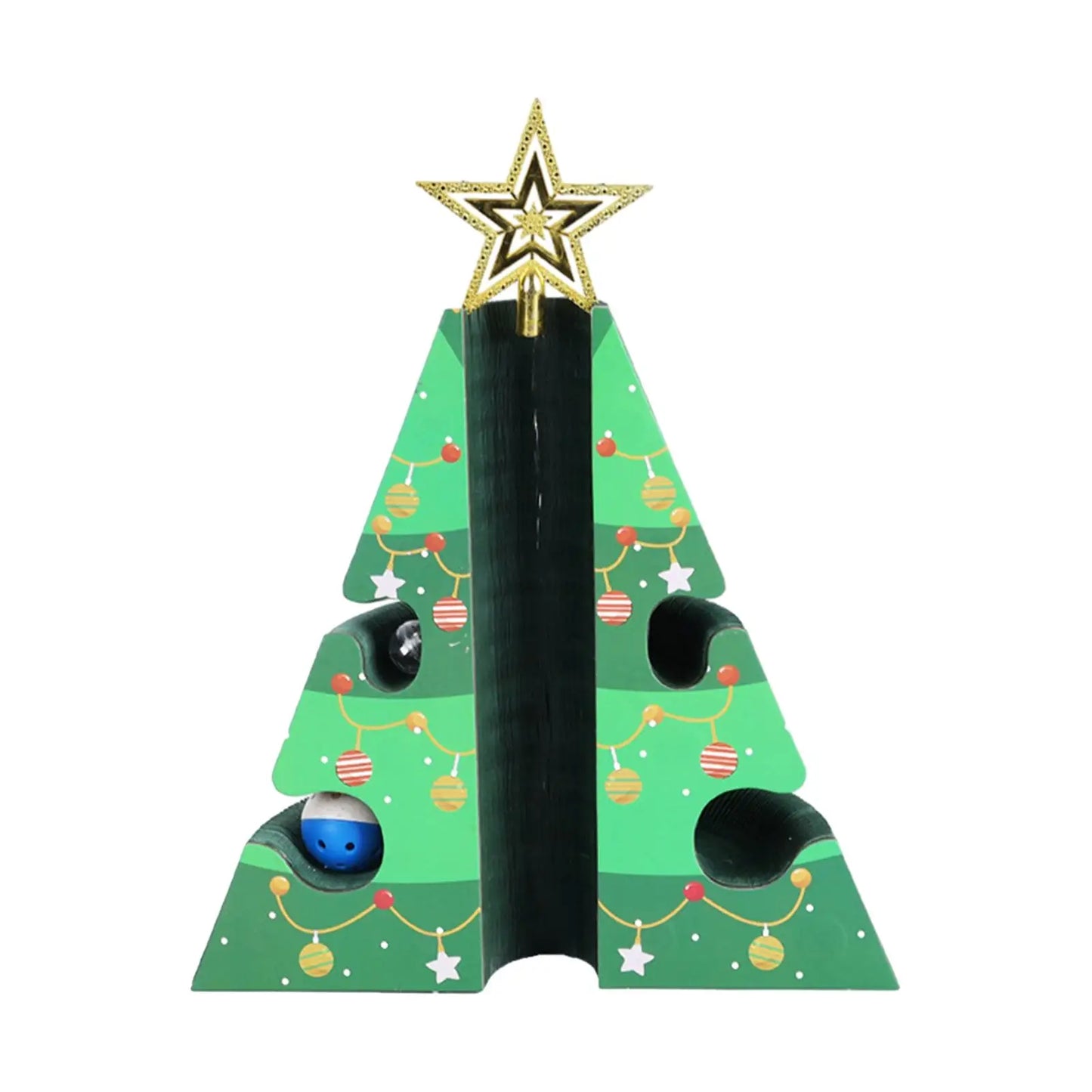 Christmas Tree Cat Scratching Board - Interactive Cat Scratcher with Bell Ball and Catnip