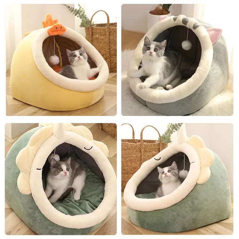 Round Cat Bed House Kennel Nest - Cozy Sleeping Cave with Removable Double-Sided Washable Pad